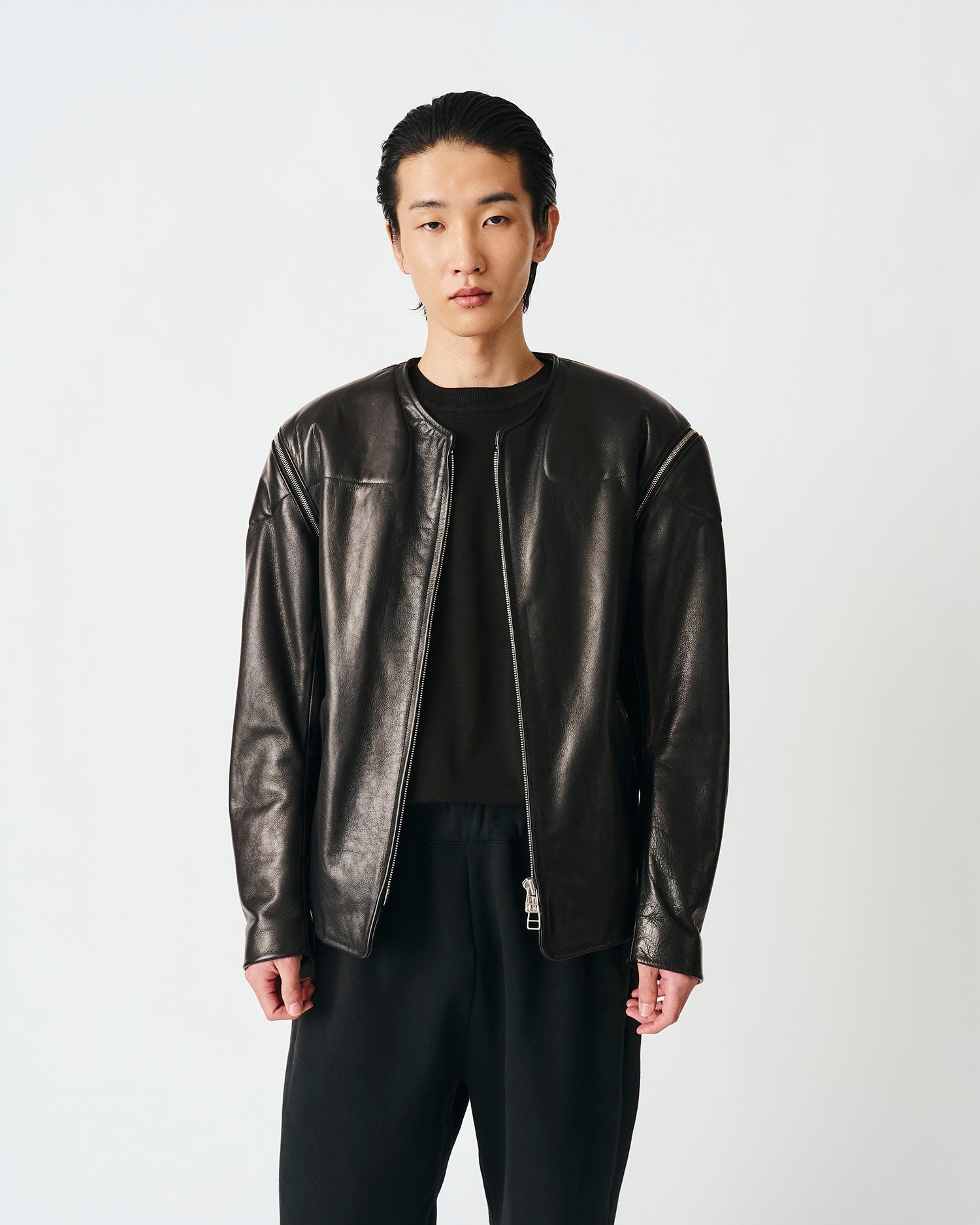 COLLARLESS LEATHER BLOUSON - カラーレス レザーブルゾン｜DDDD
